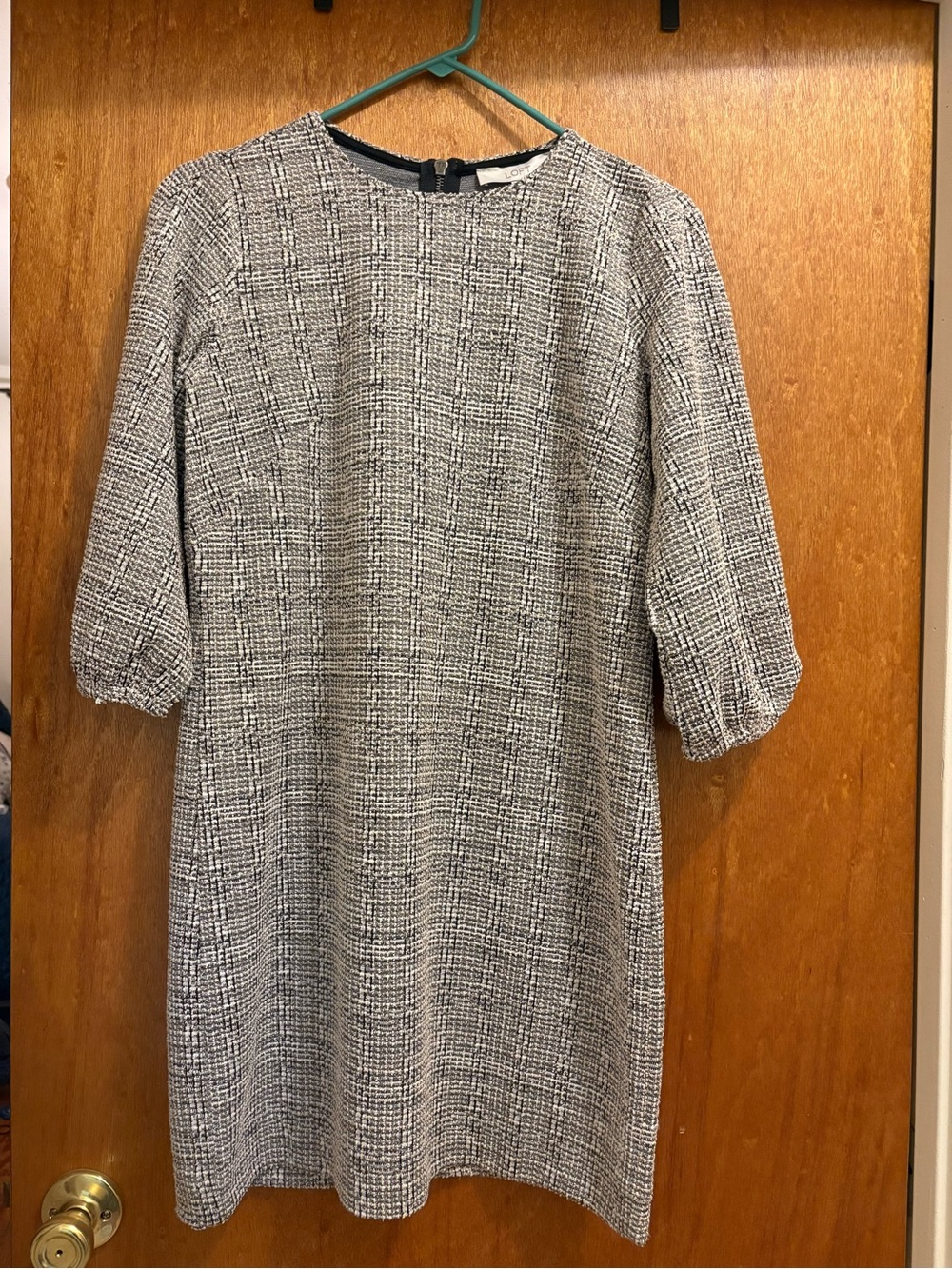 LOFT Black and White Textured Midi Shift Dress